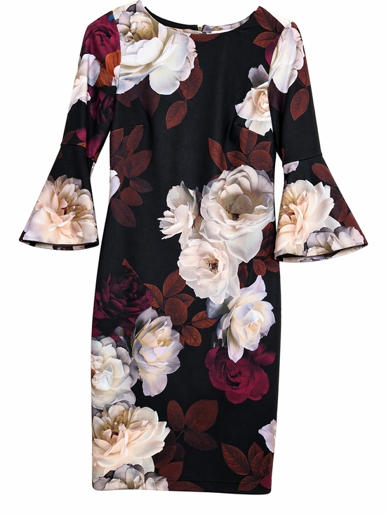 Calvin Klein Dresses & Skirts - Calvin Klein Black Midi Dress with Cream & Burgundy Floral Print